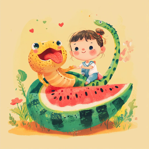 蛇年儿童节插画