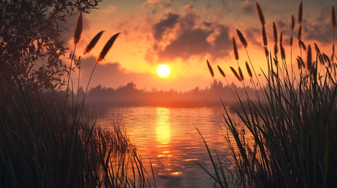 池塘日出全景图