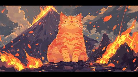 猫在火山爆炸面前