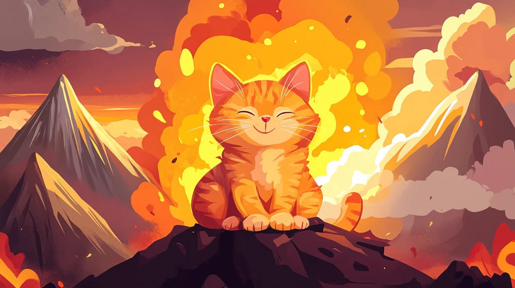 猫在火山爆炸面前