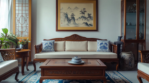 红木沙发瓷器装饰画