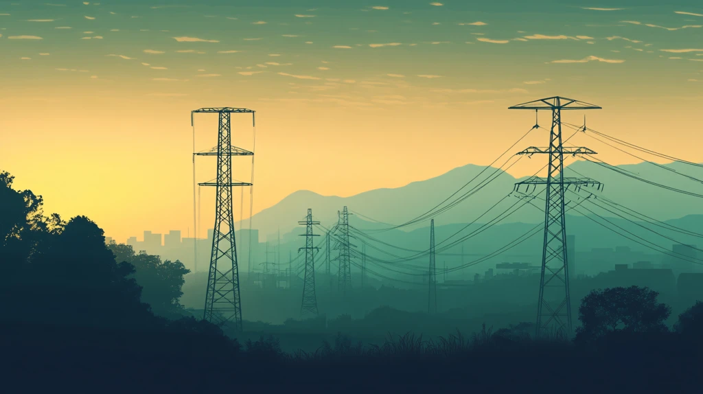 山峦铁塔线缆剪影