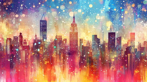 城市形象炫彩唯美插画