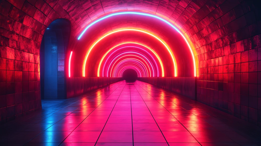 流光溢彩的霓虹灯走廊