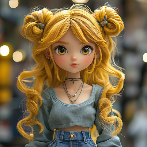 黄色长发女孩玩偶模型