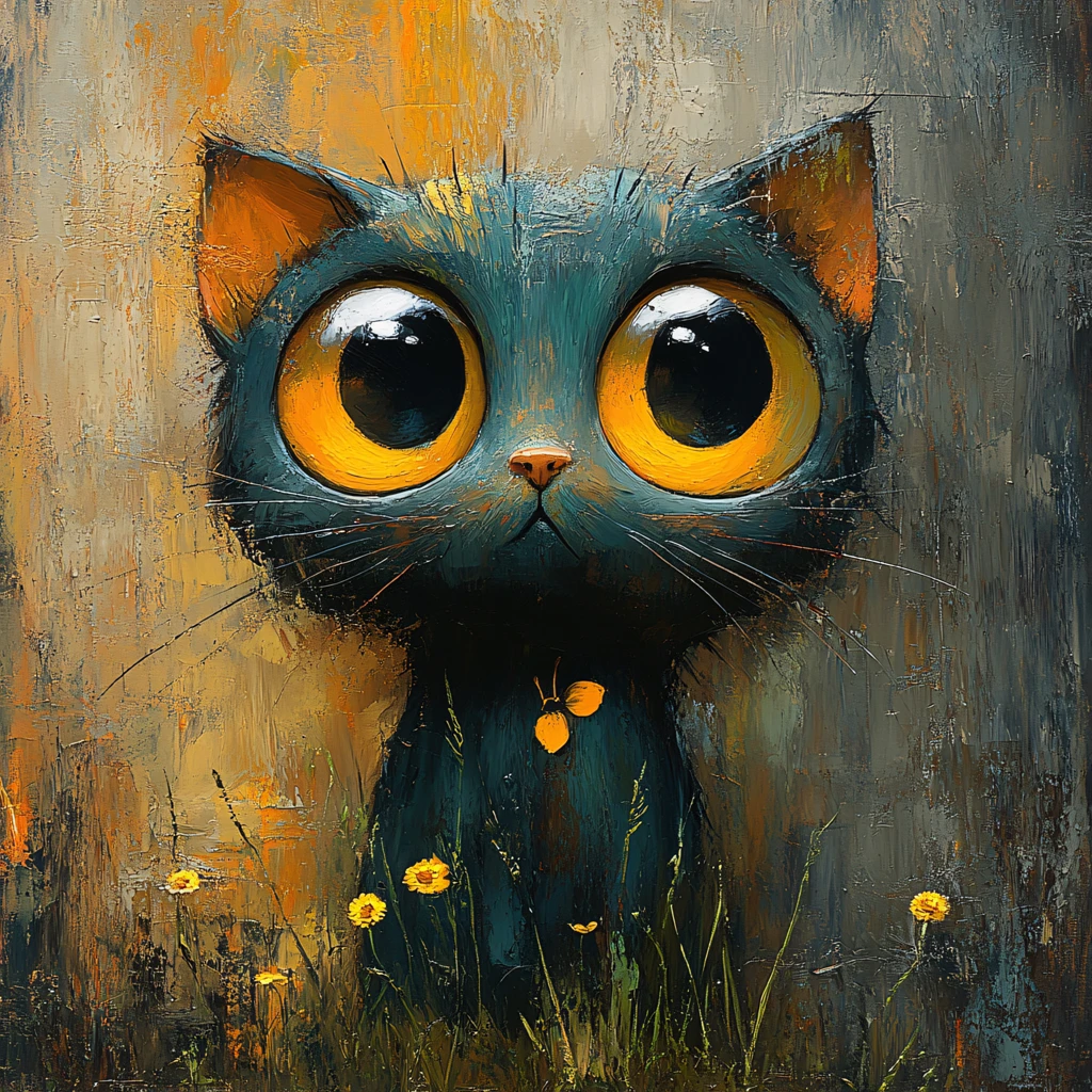 手绘大眼萌猫咪装饰画