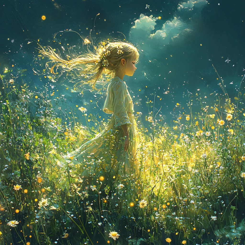 文艺梦境小女孩手绘