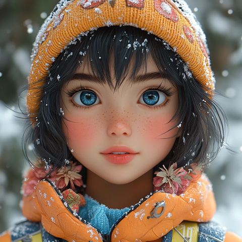 粉金短发少女山间