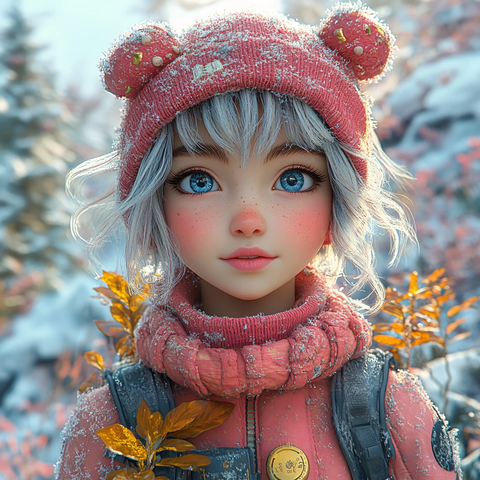 粉金短发女孩蘑菇帽