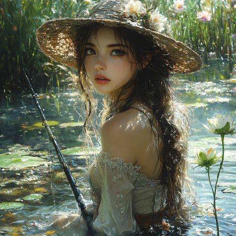 仲夏风荷塘侍女