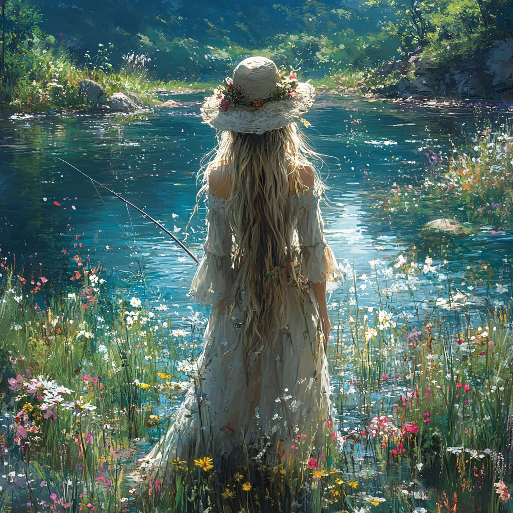 唯美花儿女神背影