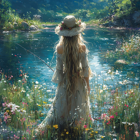 唯美花儿女神背影