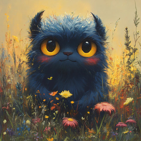 手绘大眼萌猫咪装饰画