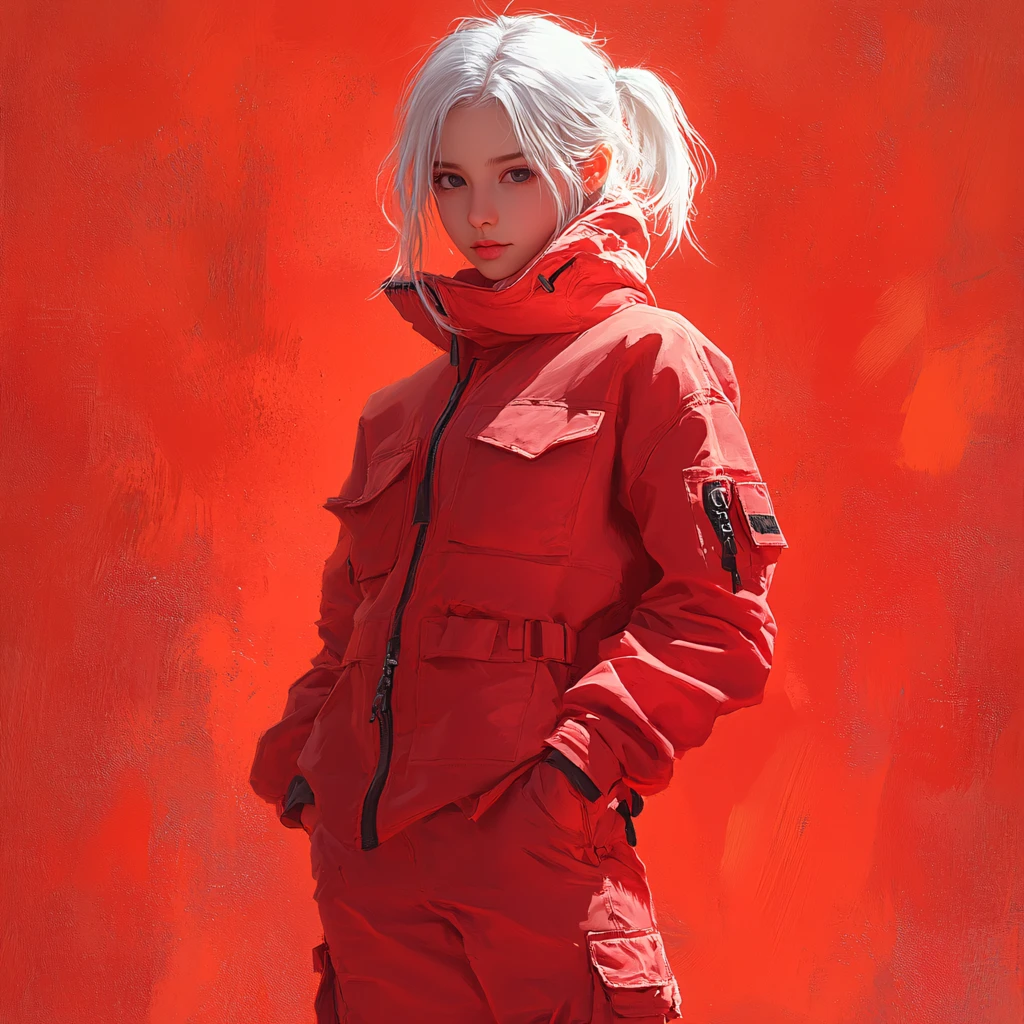 白毛少女粉色插画