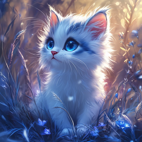 手绘大眼萌猫咪装饰画