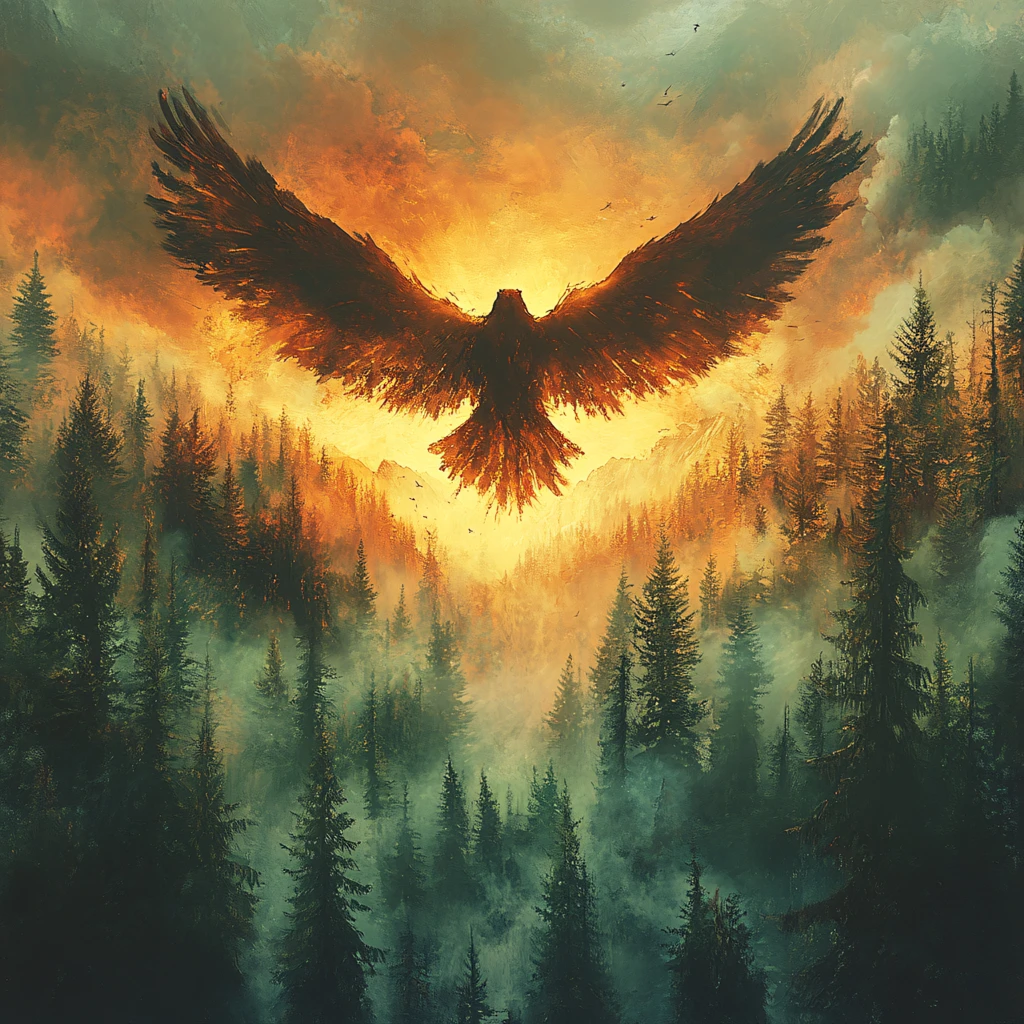 手绘鹰森林装饰画