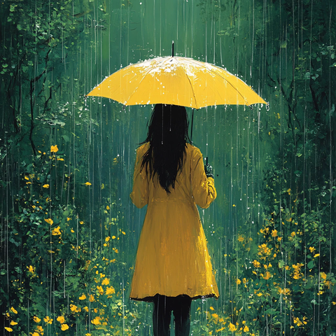 雨中女孩背影