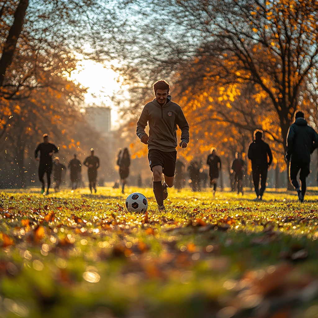 秋天里晨练的人