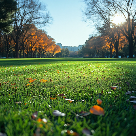 校园草坪落叶