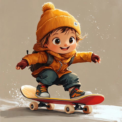 插画滑板男孩
