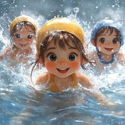 儿童游泳插画