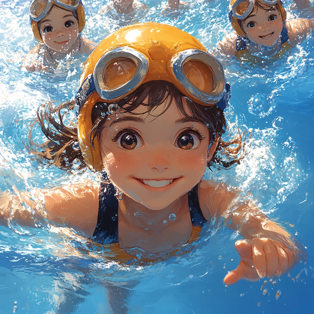 游泳女孩儿插画