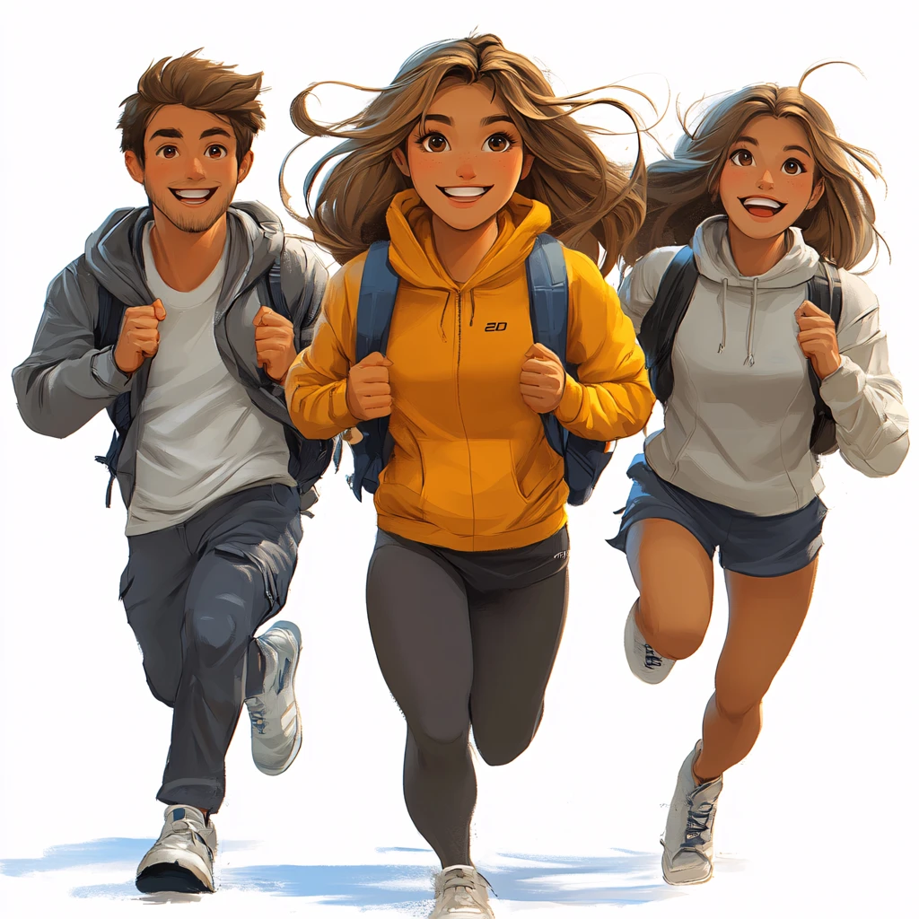 手绘奔跑上学的少年