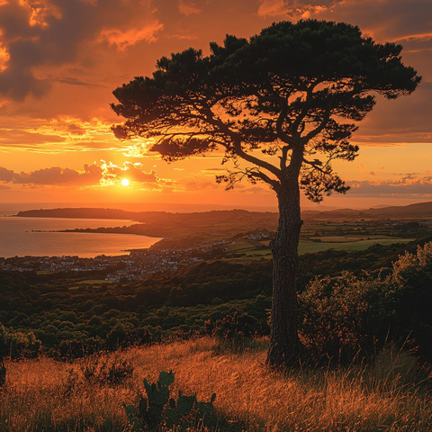 树背景晚霞素材