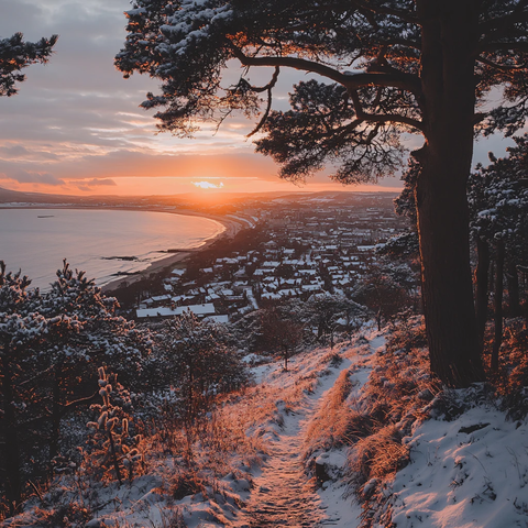 冬天森林夕阳雪景