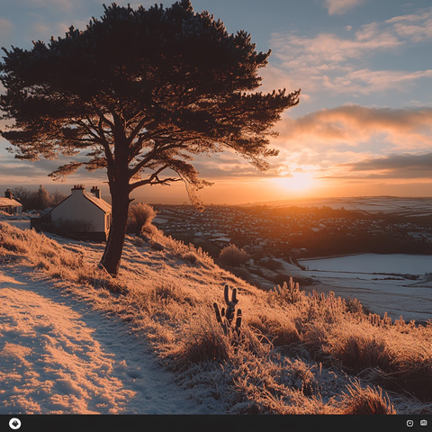 冬天森林夕阳雪景