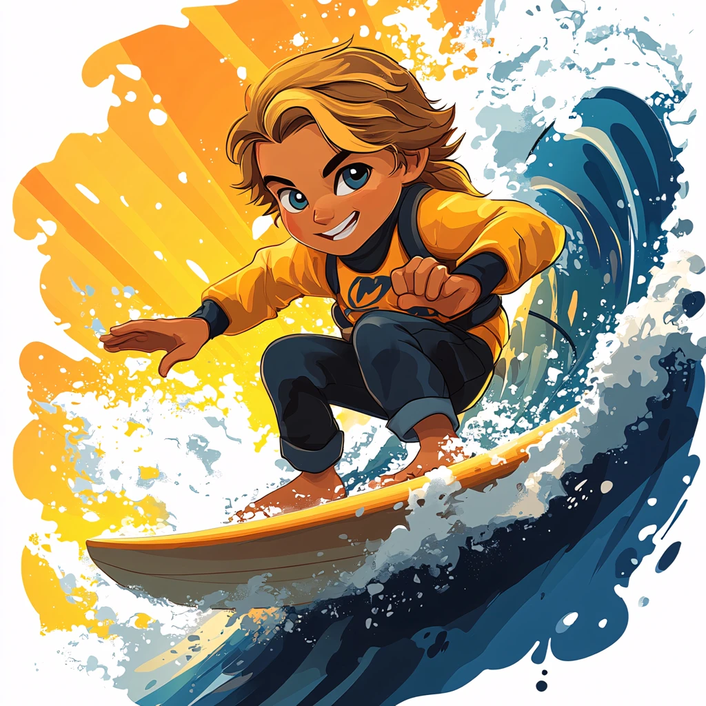 冲浪卡通男孩