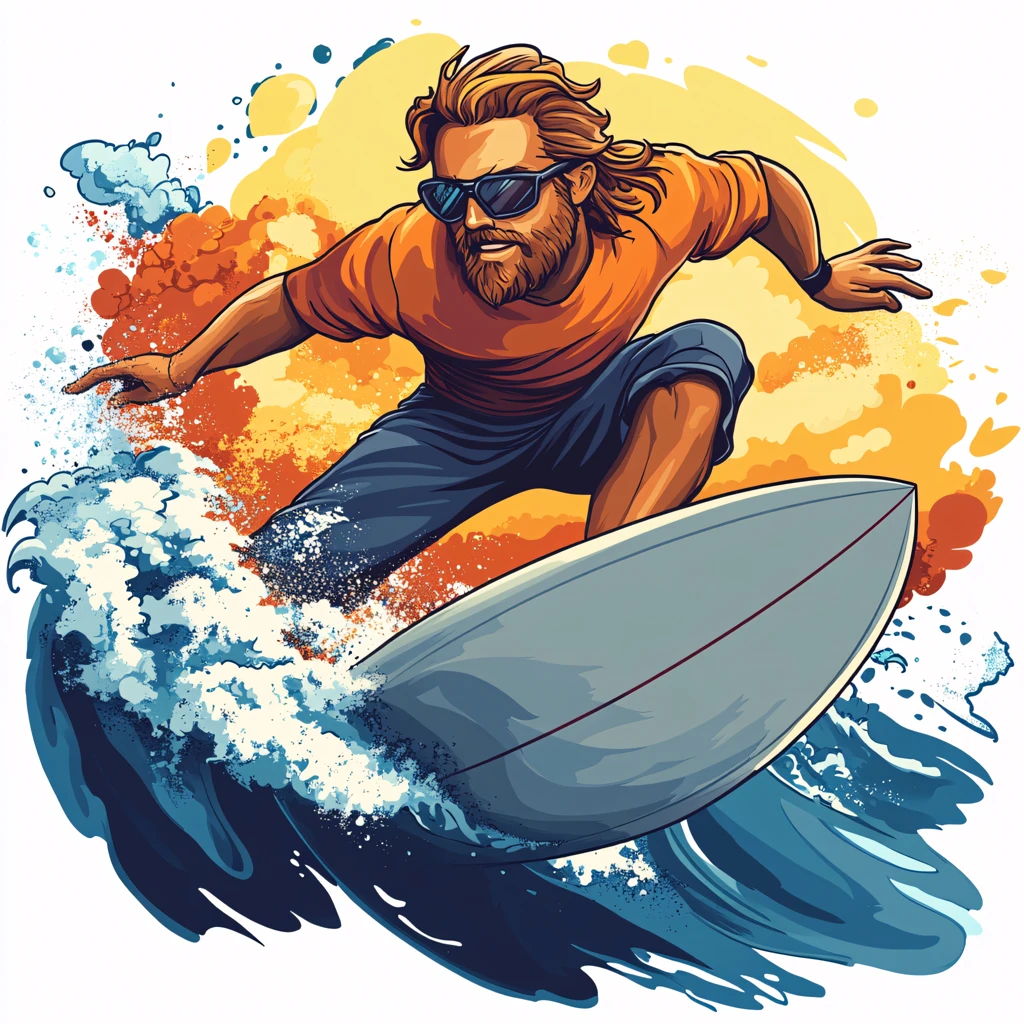 手绘冲浪的男孩