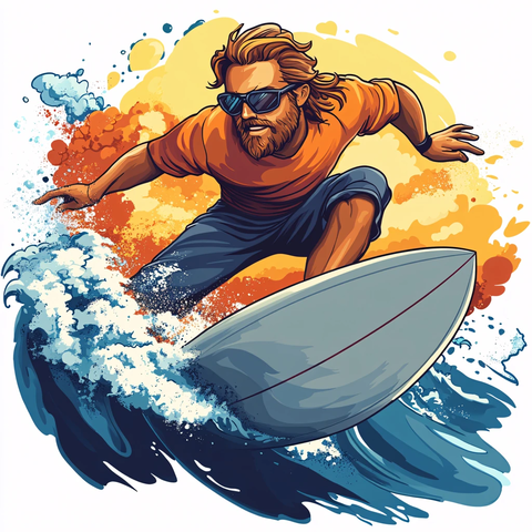 手绘冲浪的男孩