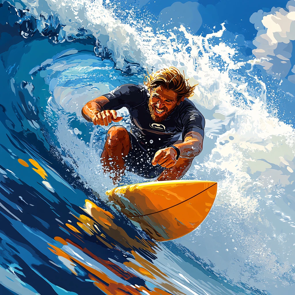 手绘冲浪的男孩