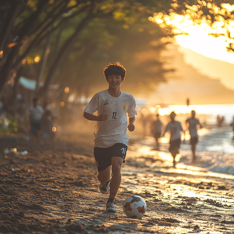 运动员在操场踢球