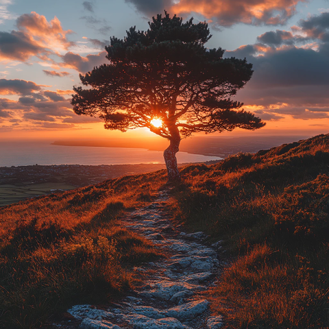 山间小路登山步道大树