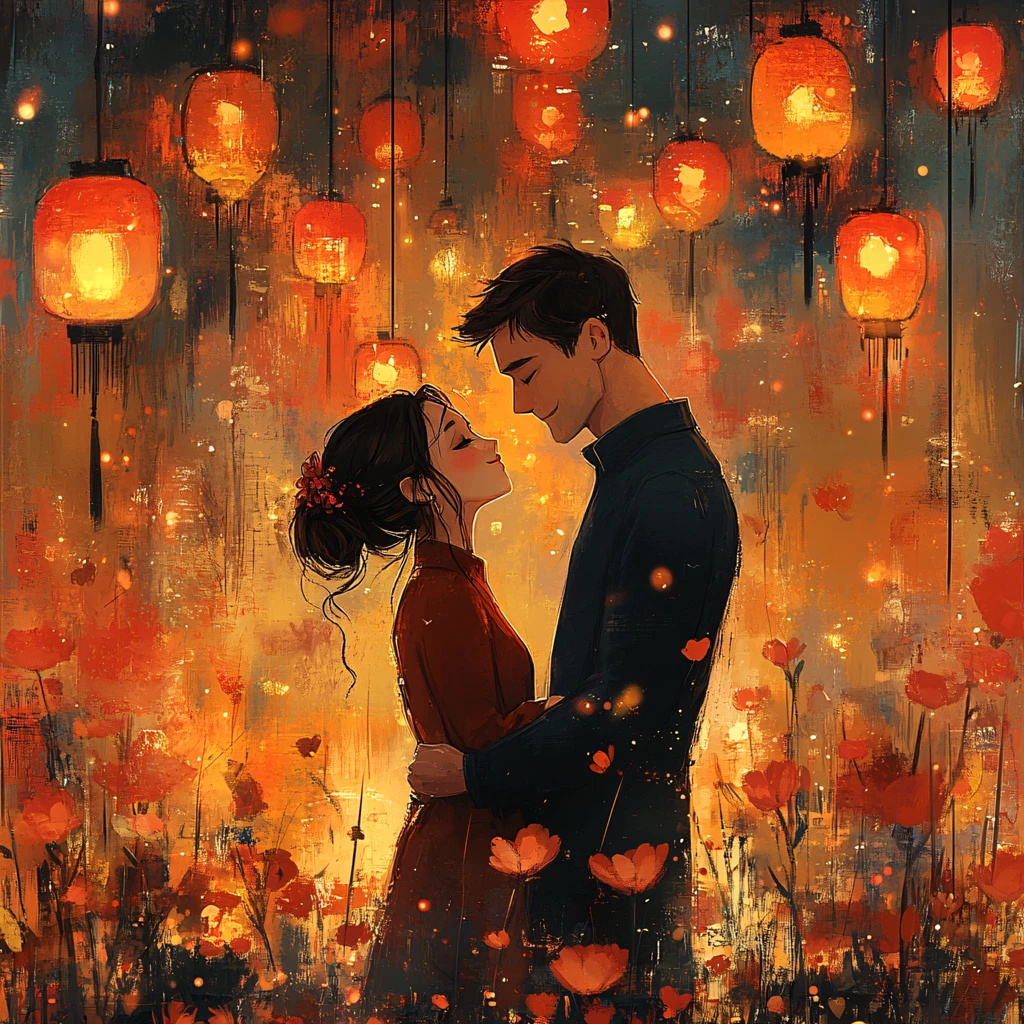 唯美浪漫情侣插画