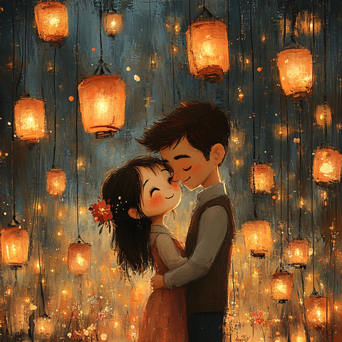 唯美浪漫情侣插画