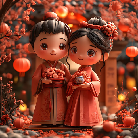 中式小夫妻玩偶