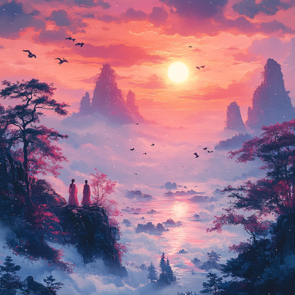 天界晓钟风景插画