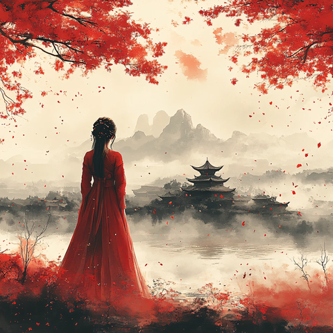 红衣少女设计古风