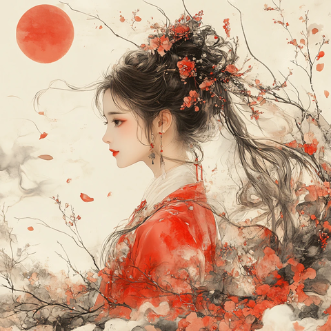 红衣少女设计古风