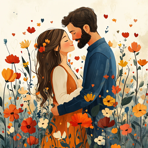 情侣拥抱浪漫插画