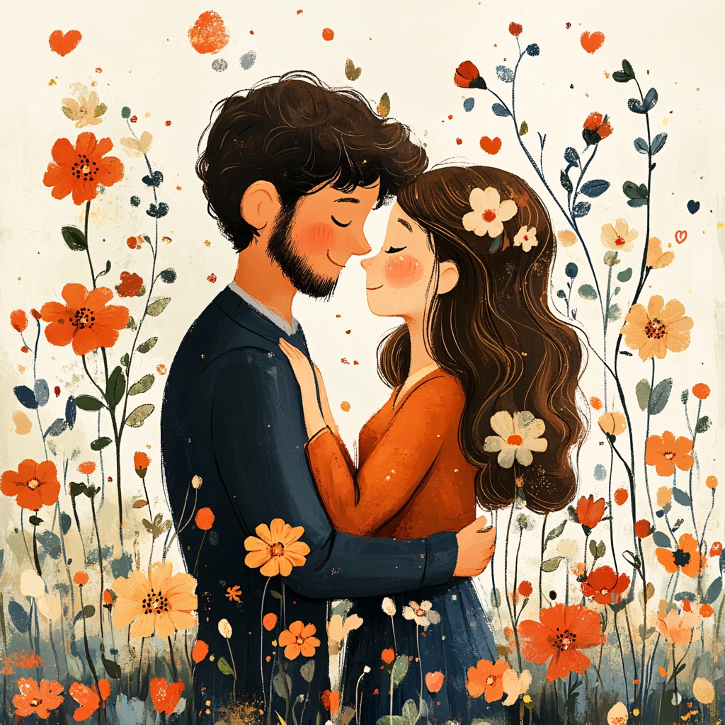 情侣拥抱浪漫插画