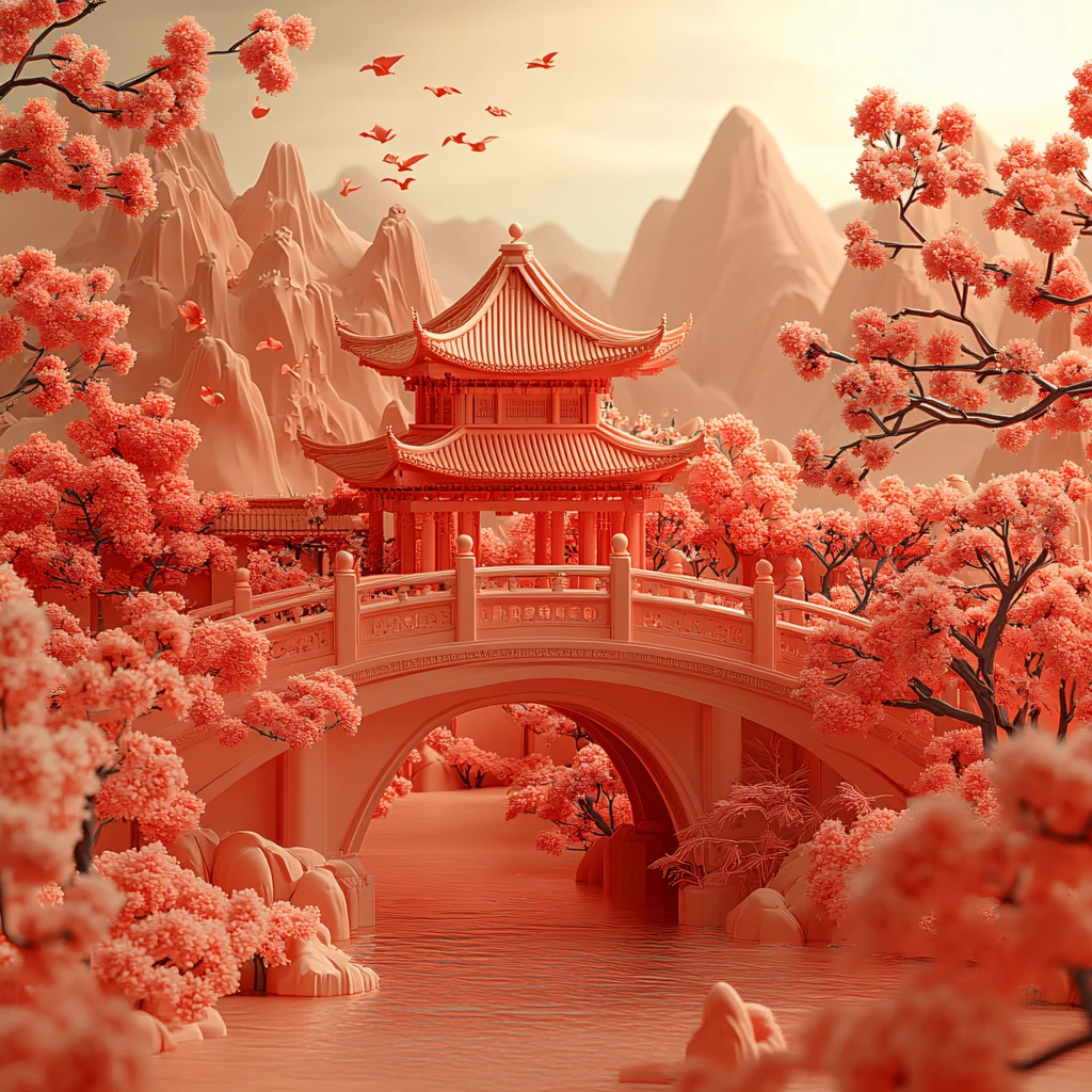 仙鹤楼阁山水插画