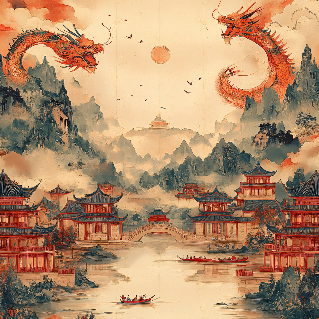 新中式楼阁皇宫山水