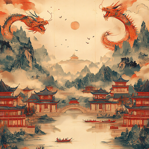 新中式楼阁皇宫山水