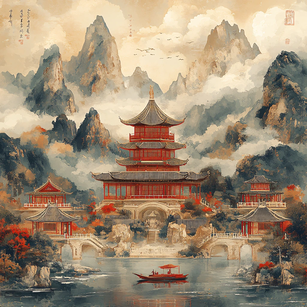 新中式楼阁皇宫山水