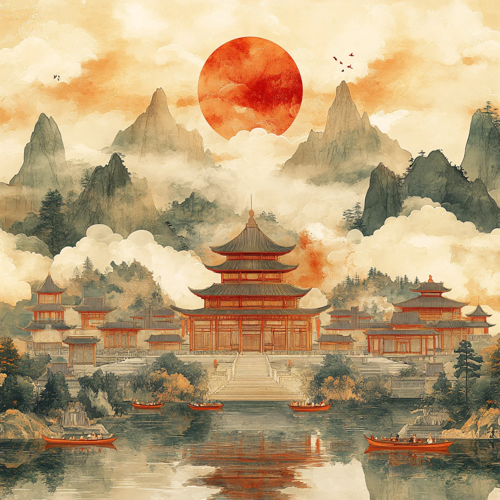 新中式楼阁皇宫山水