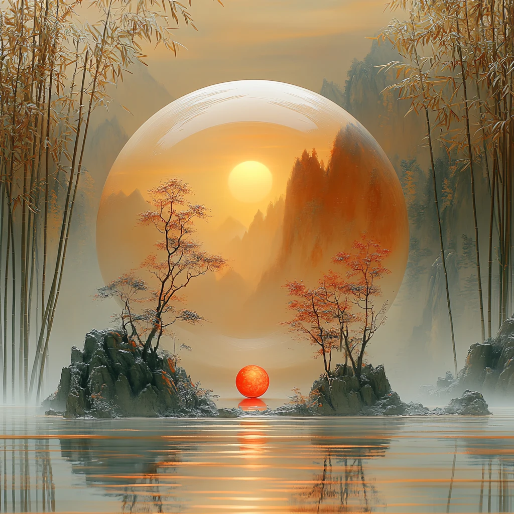 红日出东方意境中式画